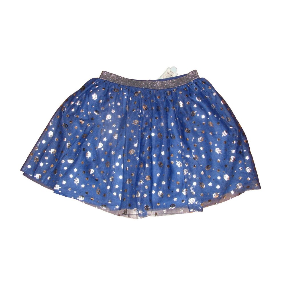 Cat & Jack Blue Tulle Hanukkah Dreidel Skirt Silver Accents Size (L 10/12) NEW